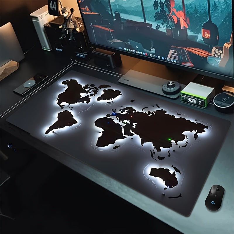 World Map with Colorful Lights Large Washable Mouse Pad - Ideal for Office, Gaming, and Holiday Decorations, Christmas Gift Idea, Modern Desk Decor | Writable Surface, Desktop Mouse Pad