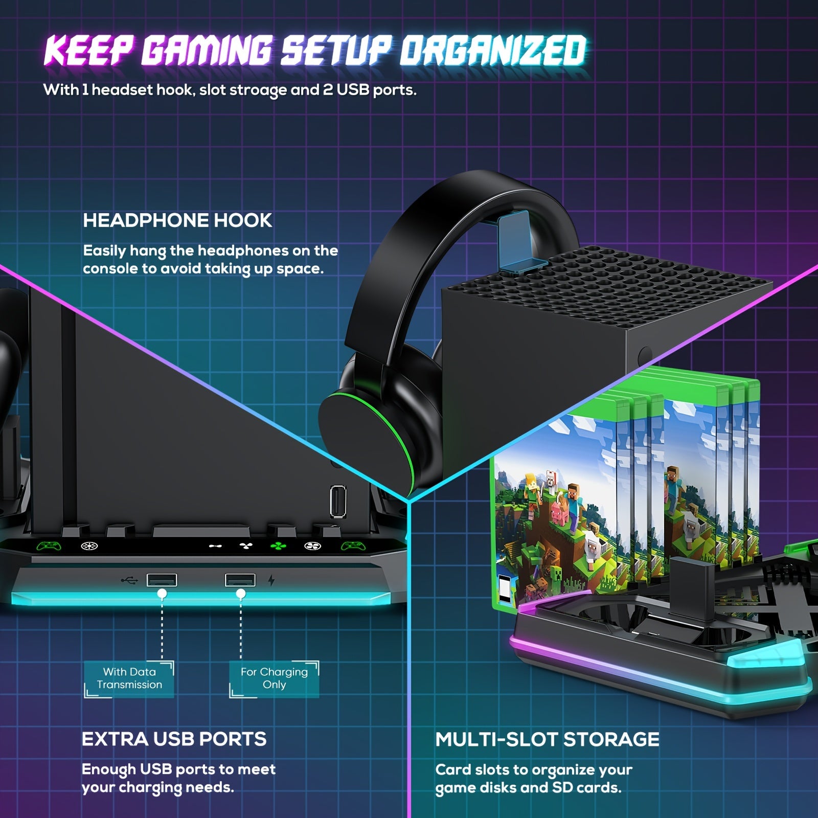 Cooling Stand Charging Station For Xbox Series X Console And Controller, Cooling Fan Charger Dock Accessory For Xbox Series X With 11 RGB Lighting Modes, Game Storage