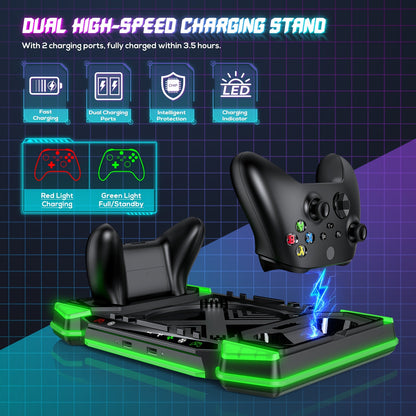 Cooling Stand Charging Station For Xbox Series X Console And Controller, Cooling Fan Charger Dock Accessory For Xbox Series X With 11 RGB Lighting Modes, Game Storage