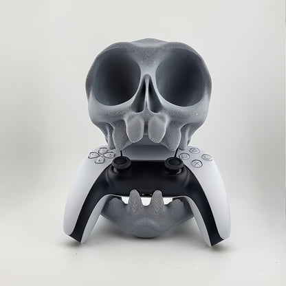PS5 PS4 "2025 Esports Desktop Organizer! Skull Head PS5 PS4 Headset Controller Stand Dual-Slot | Gaming Room Audio-Visual Sync Portable Wall Mount