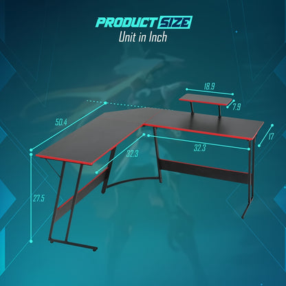 51 Inch Gaming Desk L Shaped Desk Corner Computer Desk Black Pink Desk with Large Monitor Stand Carbon Fiber Surface, Modern Design Suitable for Office And Workspace, Game Room