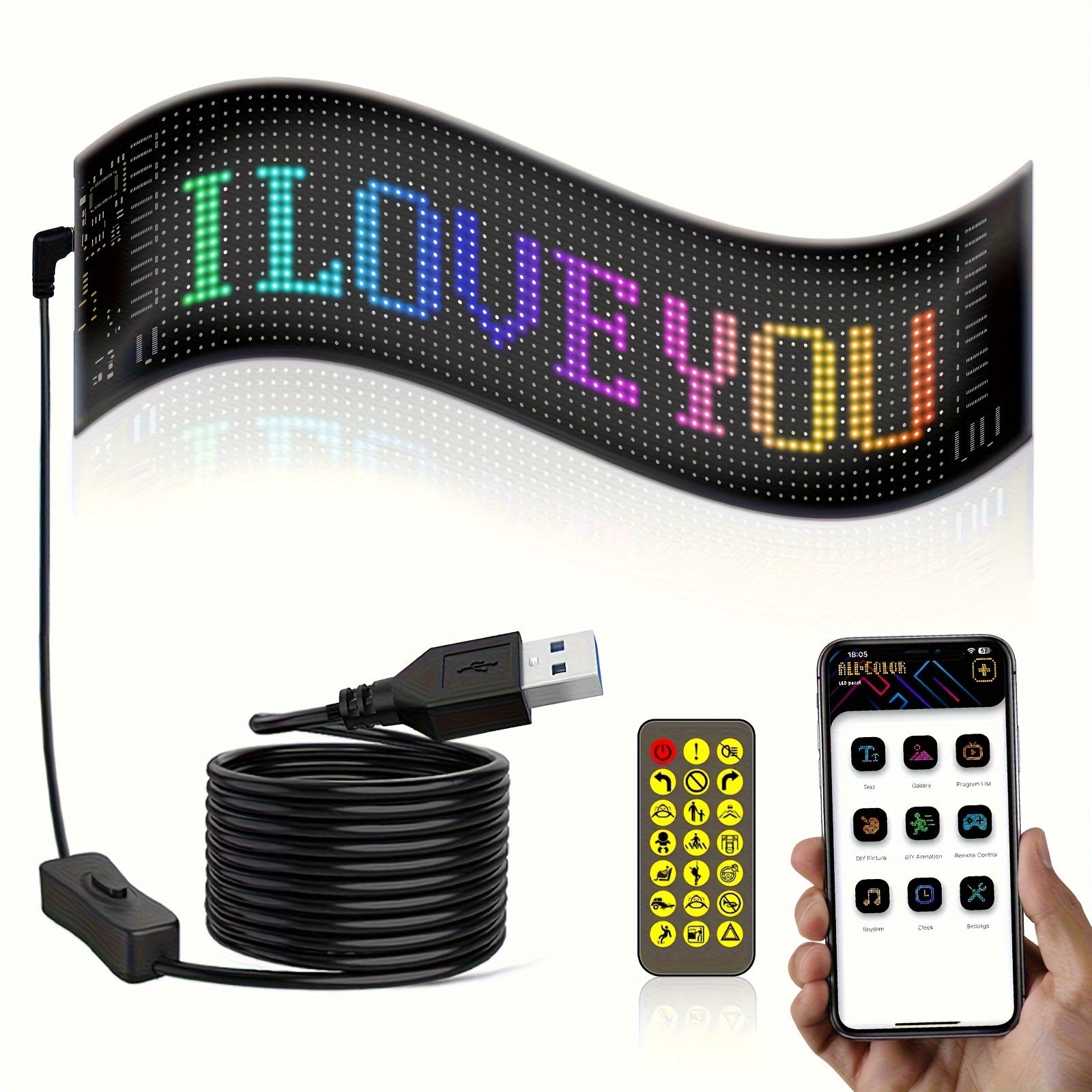 [Flexible LED Matrix Panel] LED Matrix Panel Sign with USB Power, App Control & Remote | Flexible, DIY Programmable Lighting for Stores, Hotels, Holidays | Easy Installation, Durable Design, Dimmable Graphite RGB Display, Hol