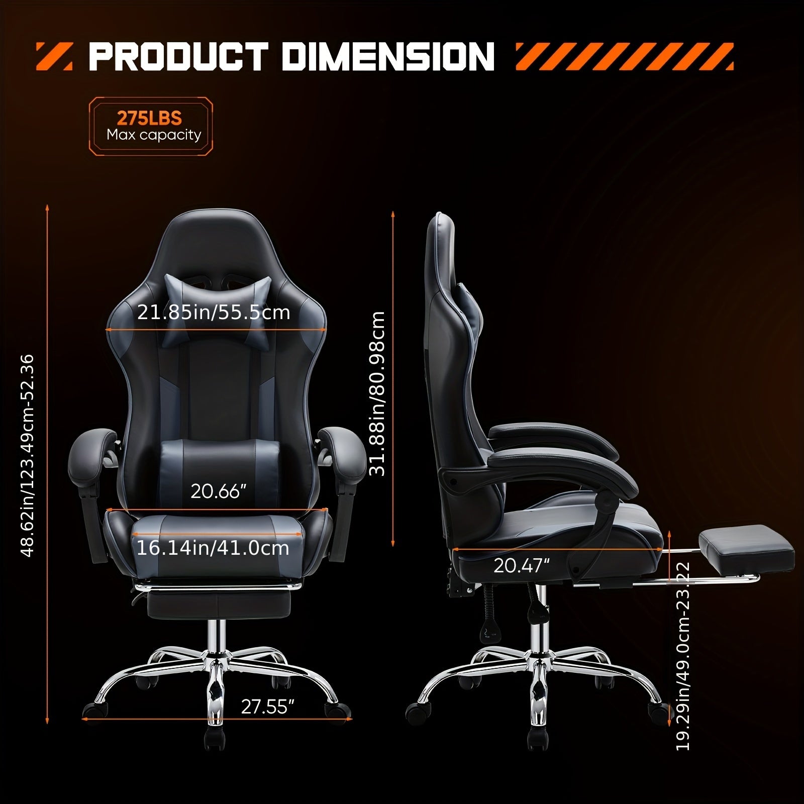 Video Game Desk Chair - Ergonomic Computer With Footrest And Comfy Lumbar Support, Recliner With Headrest, Fixed Up Armrest