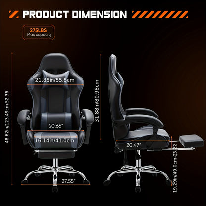 Video Game Desk Chair - Ergonomic Computer With Footrest And Comfy Lumbar Support, Recliner With Headrest, Fixed Up Armrest