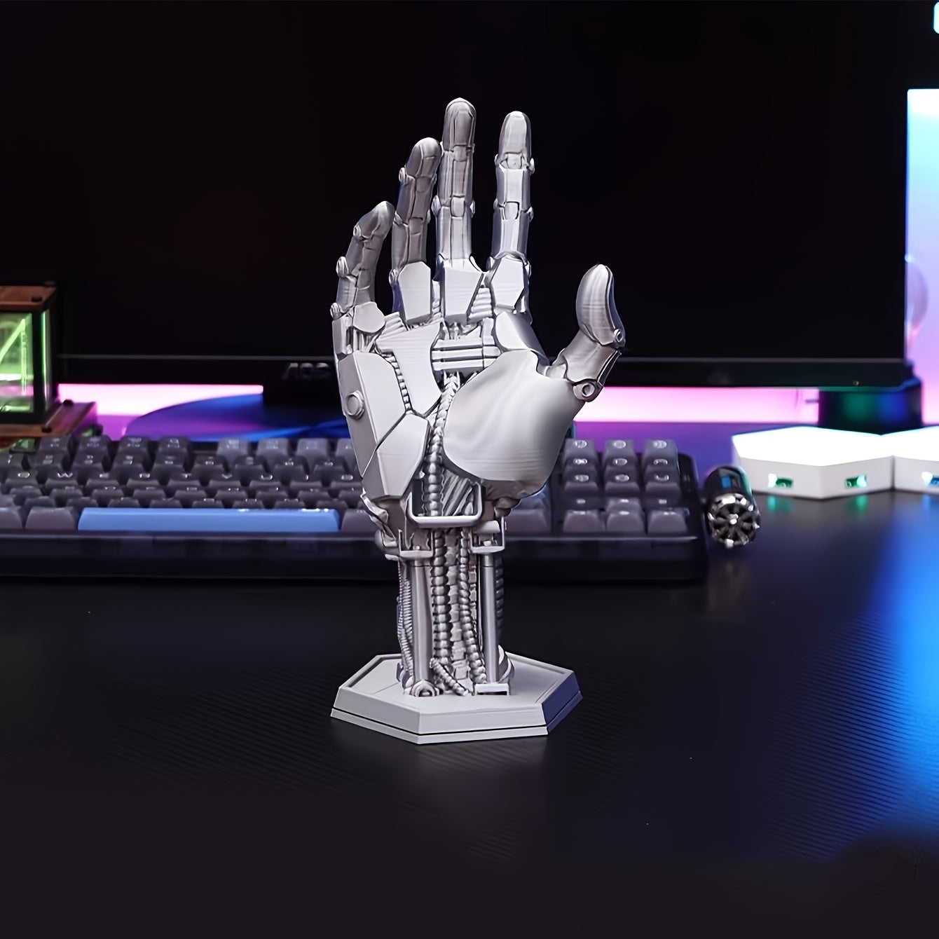 Cyberpunk 3D Printed Game Controller Stand, Adjustable ABS Desk Organizer for Controllers and Smartphones, Non-Waterproof Multi-Functional Gaming Accessory Holder, Ideal Back to School Gift for Gamers