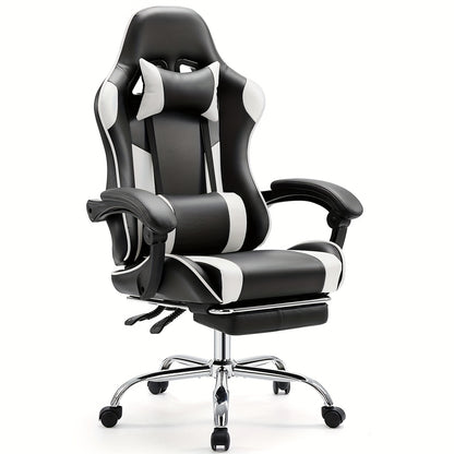 Video Game Desk Chair - Ergonomic Computer With Footrest And Comfy Lumbar Support, Recliner With Headrest, Fixed Up Armrest