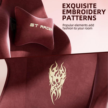 STRACER Velvet Fabric Gaming Chair With Footrest High Back Ergonomic Gamer Chair With Headrest And Massage Lumbar Cushion Racing Reclining Video Game Chair