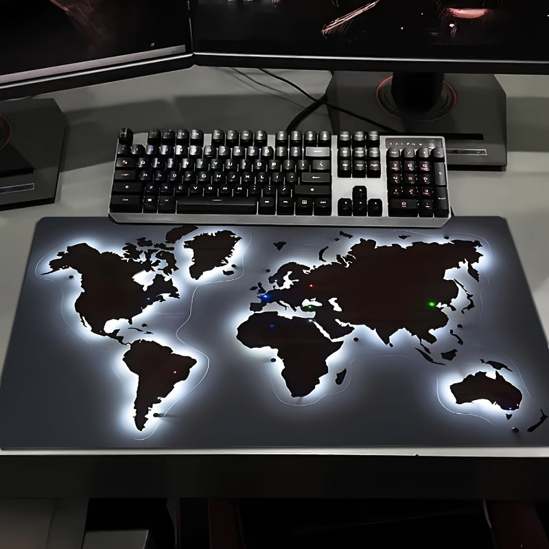 World Map with Colorful Lights Large Washable Mouse Pad - Ideal for Office, Gaming, and Holiday Decorations, Christmas Gift Idea, Modern Desk Decor | Writable Surface, Desktop Mouse Pad