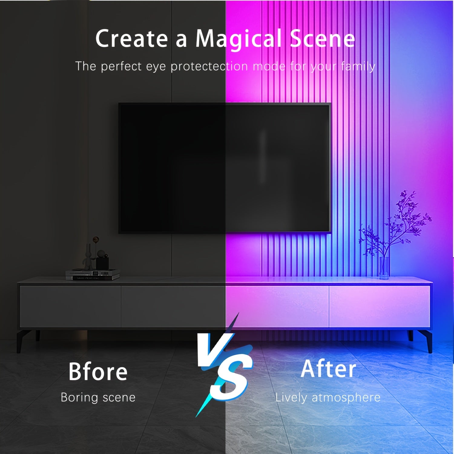 HBOWMDJIA Smart LED Strip Lights with Music Sync RGB Color Changing, App & Remote Control, USB-Powered RGB LED Lights for TV Backlight, Home Theater, Party Decorations - Compatible with Alexa/Google Assistant, Easyinstall Str