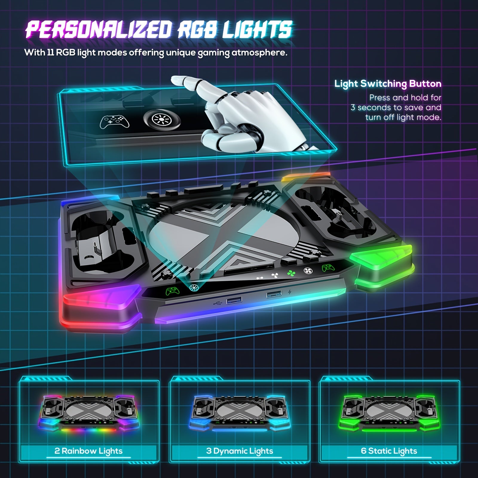 Cooling Stand Charging Station For Xbox Series X Console And Controller, Cooling Fan Charger Dock Accessory For Xbox Series X With 11 RGB Lighting Modes, Game Storage