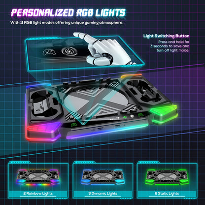 Cooling Stand Charging Station For Xbox Series X Console And Controller, Cooling Fan Charger Dock Accessory For Xbox Series X With 11 RGB Lighting Modes, Game Storage