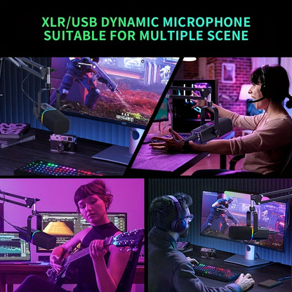 ZealSound XLR/USB Dynamic Microphone for Gaming &amp; Podcasting – Black with RGB Light, Mute Button, Mic Gain Control, Headphones Jack, Boom Arm Stand, 8 Pin Adapter Included – Perfect for Streaming, Singing, Video Conferencing