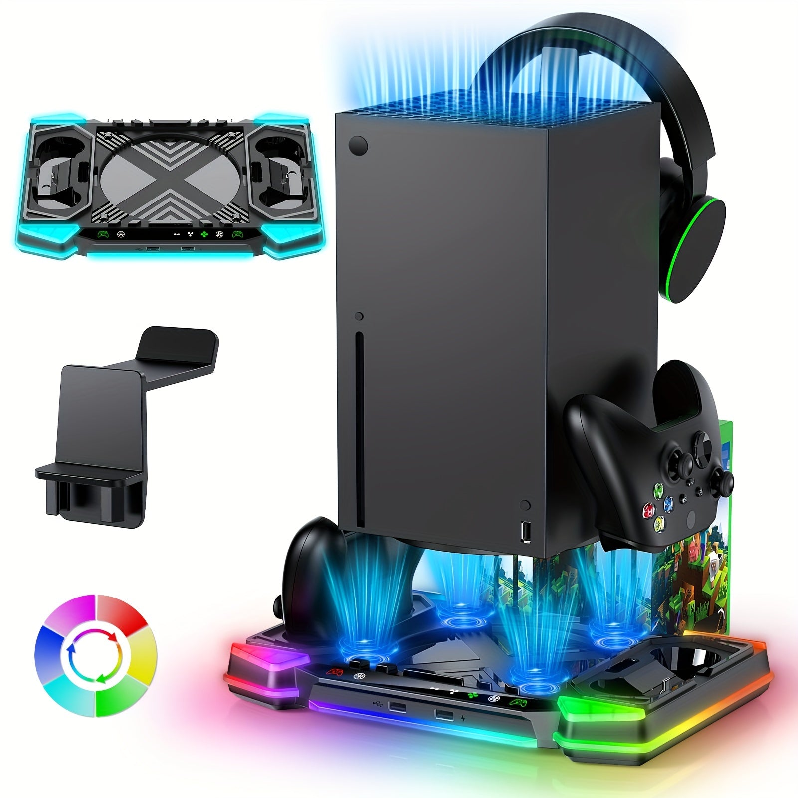 Cooling Stand Charging Station For Xbox Series X Console And Controller, Cooling Fan Charger Dock Accessory For Xbox Series X With 11 RGB Lighting Modes, Game Storage