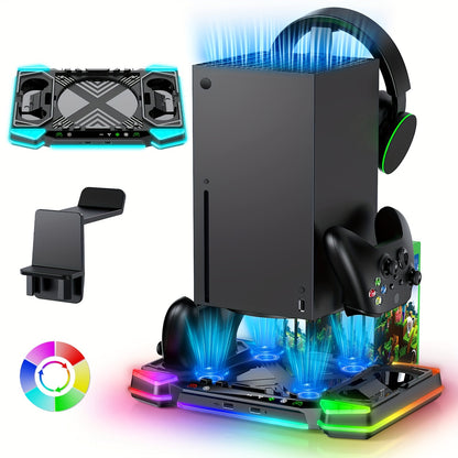 Cooling Stand Charging Station For Xbox Series X Console And Controller, Cooling Fan Charger Dock Accessory For Xbox Series X With 11 RGB Lighting Modes, Game Storage