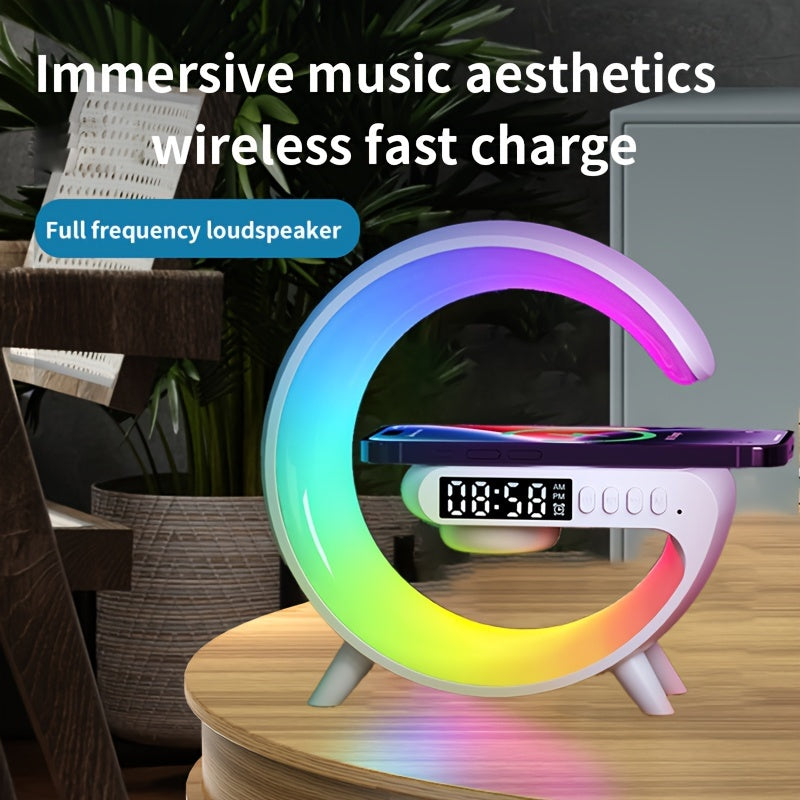 Wireless Speakers with Wireless Fast Charging, Bar Smart Light, Sunrise Alarm Clock, Wake Up Light for Bedrooms, Energize Your Mornings: Smart RGB Speaker Lamp with Sunrise Alarm & Fast Wireless Charging -