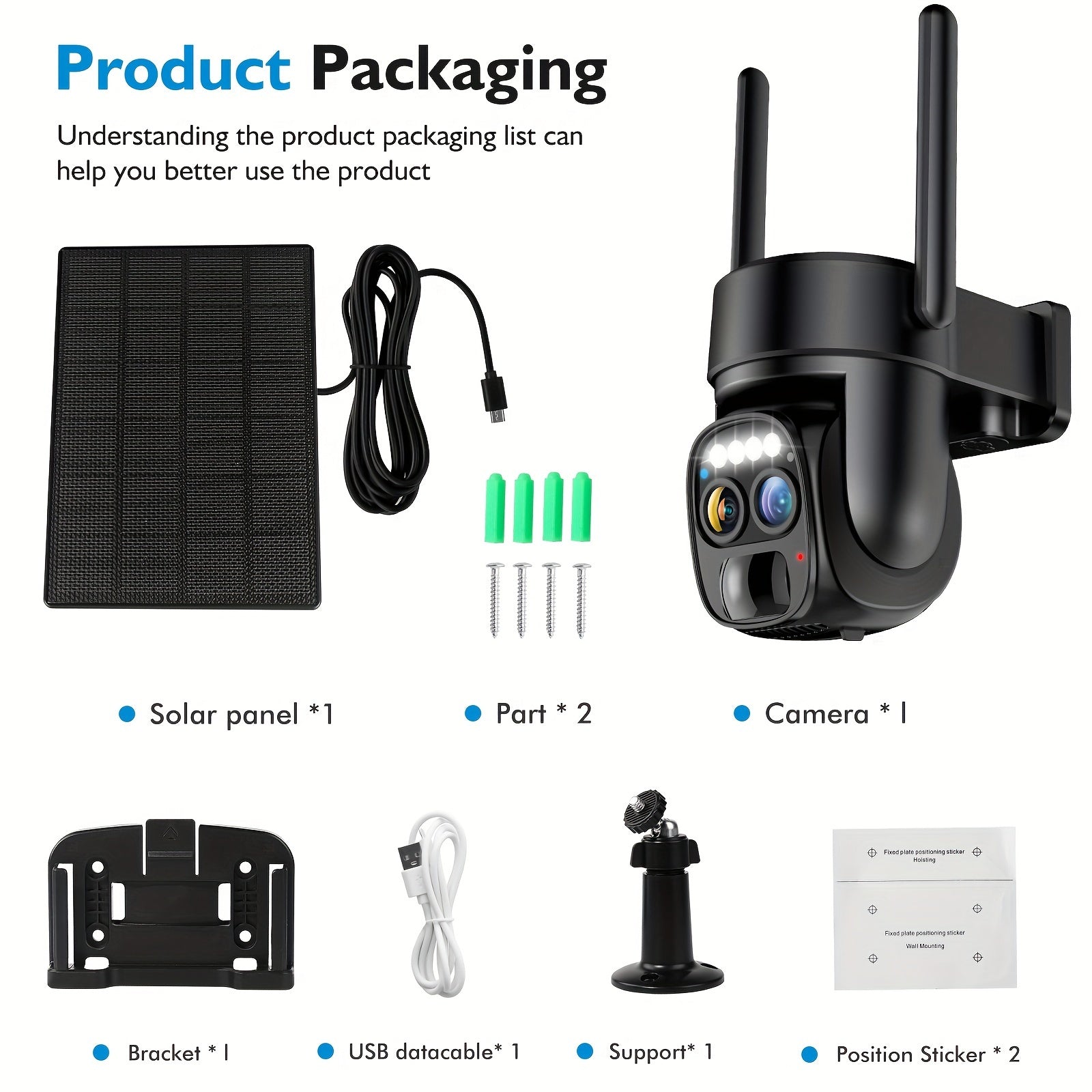 Hawkray [10x Zoom] 360-degree Low-power Cctv Solar Panel Battery 2K FHD WiFi Camrea With Spotlight Alarm, Motion Detection, Color Night Vision, Two-way Audio And