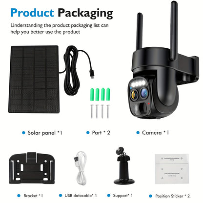 Hawkray [10x Zoom] 360-degree Low-power Cctv Solar Panel Battery 2K FHD WiFi Camrea With Spotlight Alarm, Motion Detection, Color Night Vision, Two-way Audio And