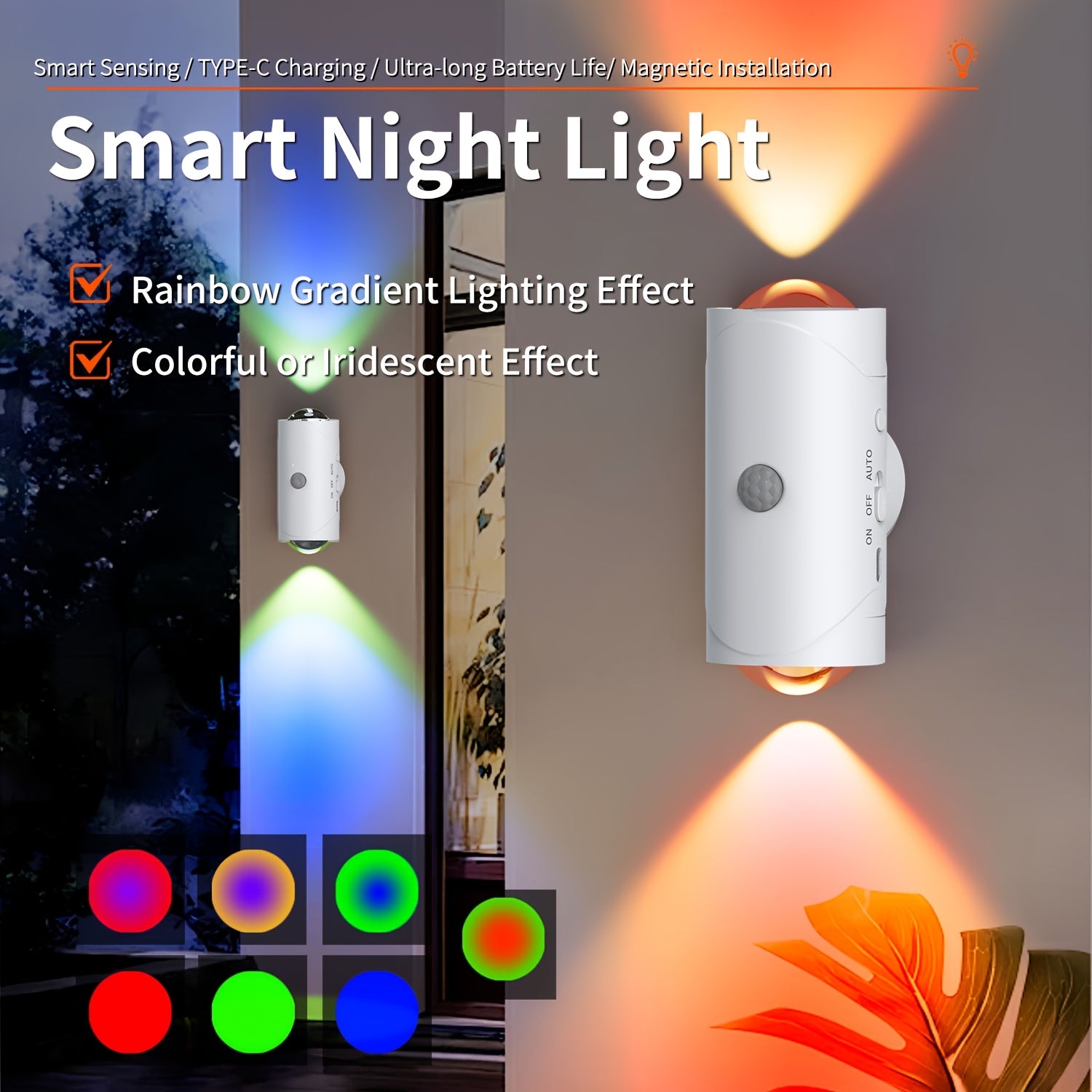 Intelligent Induction Dual Head Multi-color LED Sunset Light, Warm Light Night Light, Multiple Colors to Create Atmosphere, Rechargeable Battery, USB Interface, Suitable for Bedrooms, Corridors, Offices, Parties, Live Streami