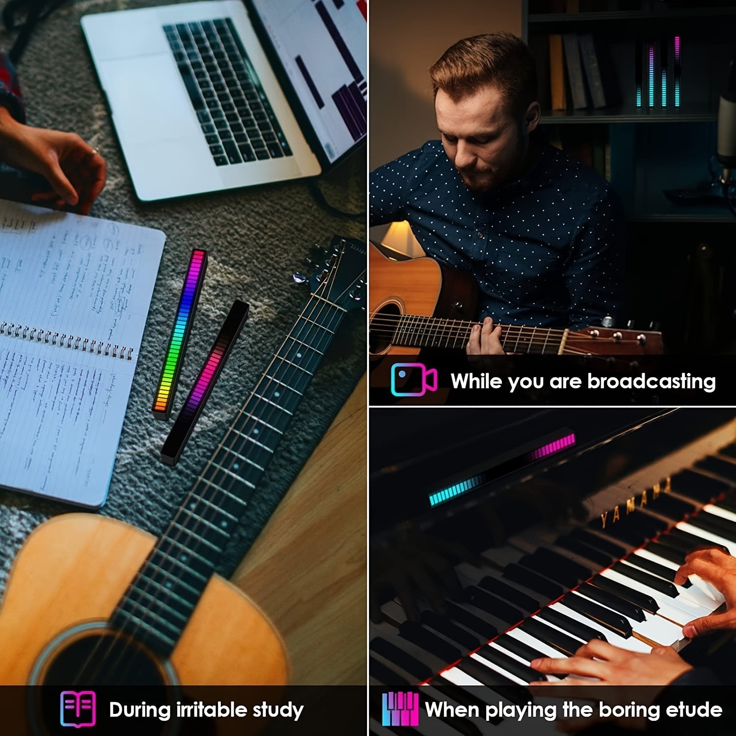 [2-Pack] RGB Music Level Indicator Light Bars - 32 Bit Sound Reactive USB LED for Gaming, Car, TikTok &amp; Streaming - Double The Light, Better Value