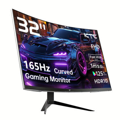 32 Inch FHD 1080P Curved Gaming Monitor - VA 1500R 165Hz 1ms MPRT, FreeSync &amp; G-Sync Compatible, 122% sRGB, HDR10, DP/HDTV, VESA Wall Mount for Gaming, Home Office &amp; Business PC, Sleek Frame Design | Wide Viewing Angle, Gamin