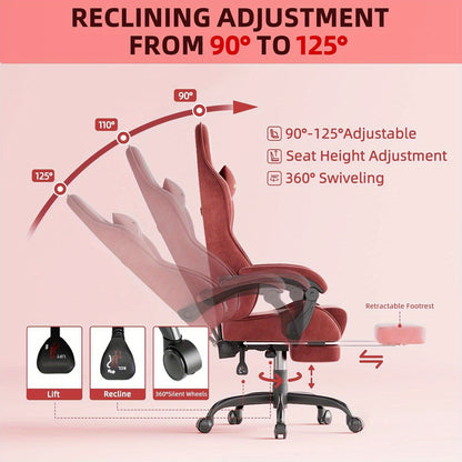 STRACER Velvet Fabric Gaming Chair With Footrest High Back Ergonomic Gamer Chair With Headrest And Massage Lumbar Cushion Racing Reclining Video Game Chair