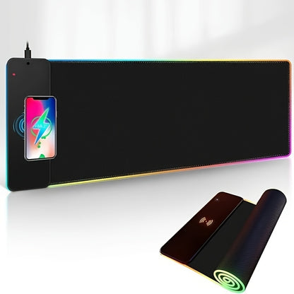 Extra-Large Glow-in-the-Dark 15W RGB Charging Mouse Pad - Fast Charge Desk Mat for Gaming &amp; Office Use - Phones, Laptops &amp; Tablets