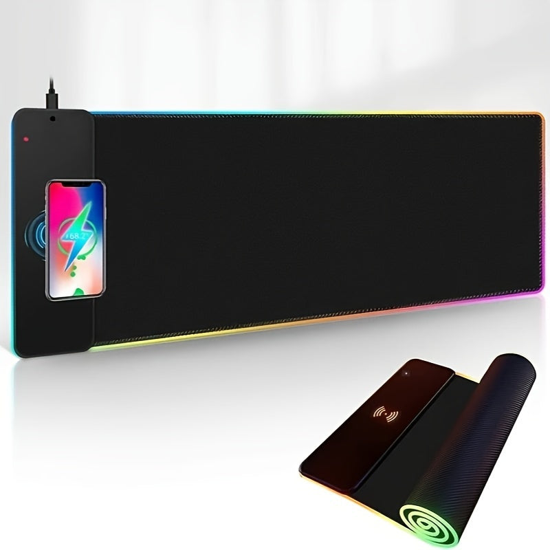 Extra-Large Glow-in-the-Dark 15W RGB Charging Mouse Pad - Fast Charge Desk Mat for Gaming &amp; Office Use - Phones, Laptops &amp; Tablets