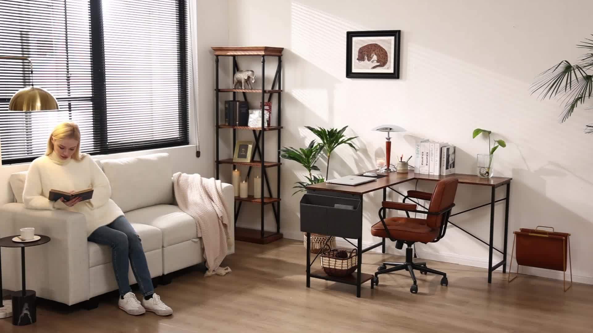 Office Shared Space 50Inch L Shaped Computer Desk - Gaming Table Corner Desk PC Writing Desk Study Desks with Wooden Desktop CPU Stand Side Bag Reversible for Home Office Dorm Small Space