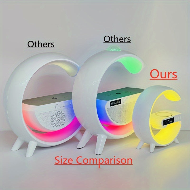 Wireless Speakers with Wireless Fast Charging, Bar Smart Light, Sunrise Alarm Clock, Wake Up Light for Bedrooms, Energize Your Mornings: Smart RGB Speaker Lamp with Sunrise Alarm & Fast Wireless Charging -