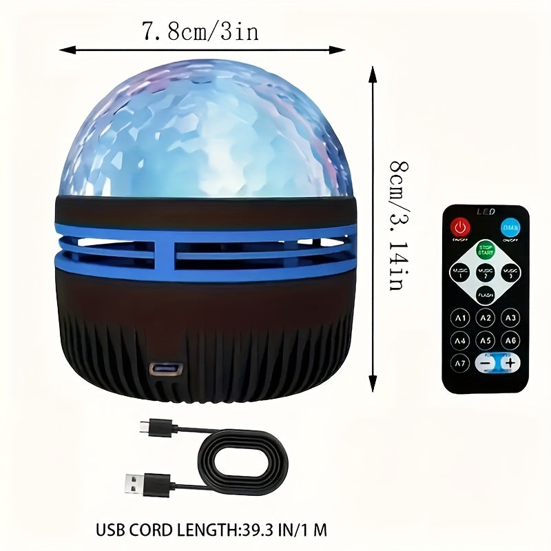1pc Water Ripple Effect Atmosphere Projector Lamp - USB-C &amp; Battery Powered LED Starry Sky Lighting with Remote Control, Color Changing Ambient Mood Light for Bedroom, Living Room, Holiday Gift, Sunset Lamp Projector