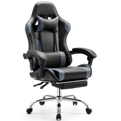 Video Game Desk Chair - Ergonomic Computer With Footrest And Comfy Lumbar Support, Recliner With Headrest, Fixed Up Armrest