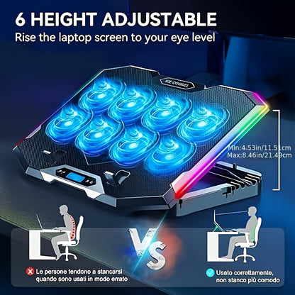 Essential for School Start Season 1pc ICE COOREL Laptop Cooler Gaming 8-core Silent RGB Exhaust Fan Laptop Stand Silent Computer Cooler Can Be Given As A Gift to Gaming Enthusiasts