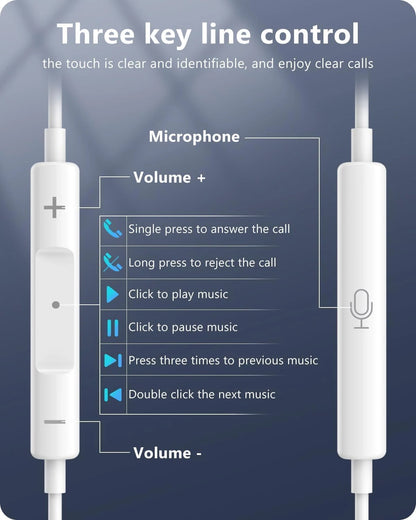 Original Wired Earphones For iPhone 16/15/14/13/12/11 Pro Max 7/8Plus XR/XS/X iPad In-Ear Earbuds Lightning USB-C 3.5mm Earphone