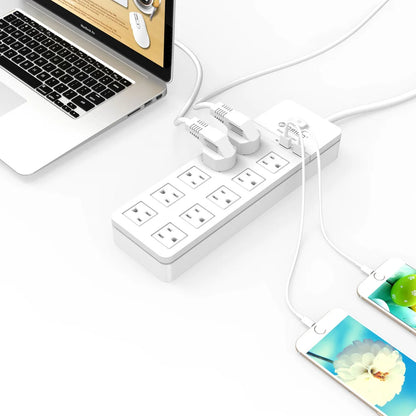 US Plug Power Strip with 10AC Outlets 2 USB Ports Extension Cable Electrical Socket For Home Office White Power Strips