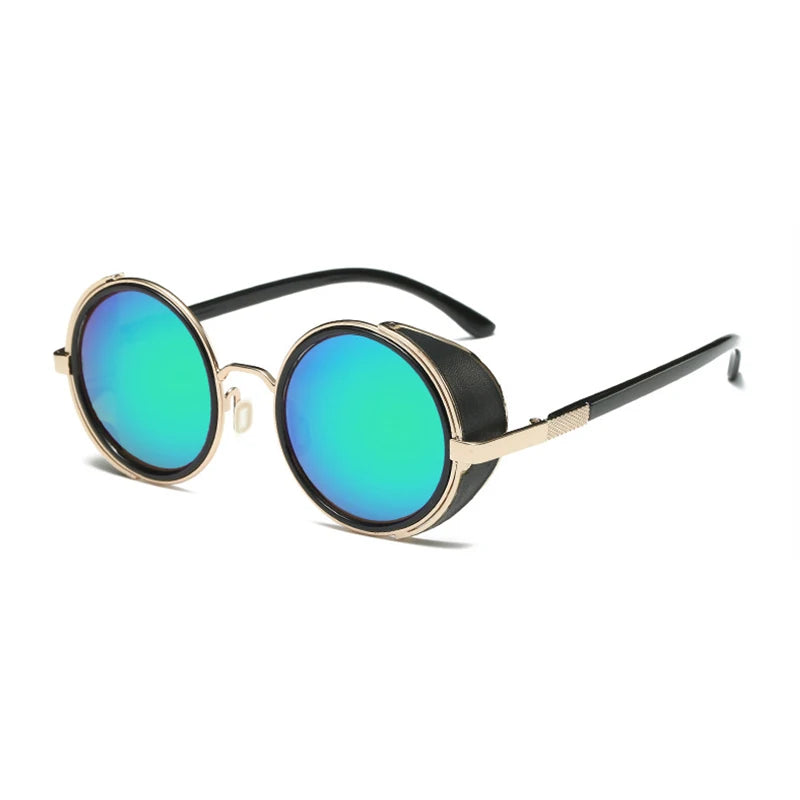 Retro Steampunk Sunglasses Men Women Round Metal Shields Sun Glasses Brand Designer Fashion Eyewear Mirror Lens UV400