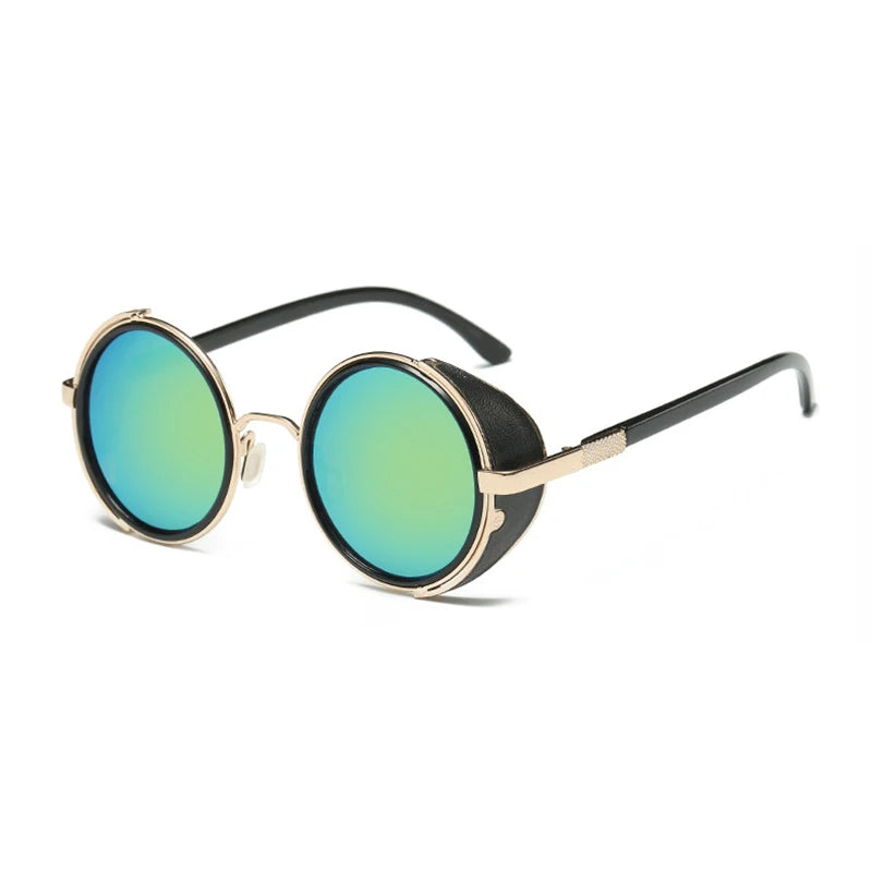 Retro Steampunk Sunglasses Men Women Round Metal Shields Sun Glasses Brand Designer Fashion Eyewear Mirror Lens UV400