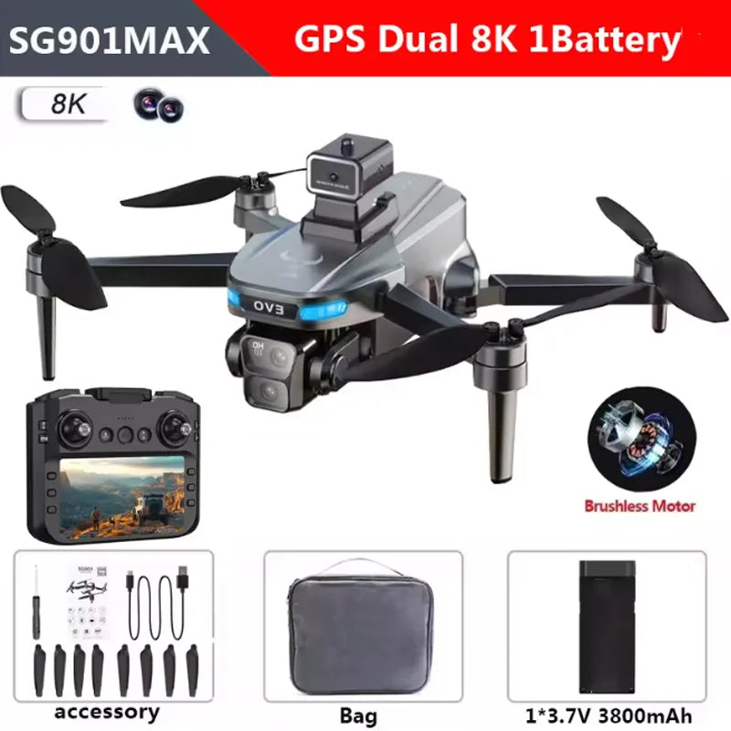 SG901MAX GPS Drone 8K Professional HD Dual Camera With Screen 5G WIFI 360°Obstacle Avoidance Brushless Foldable Quadcopter Drone