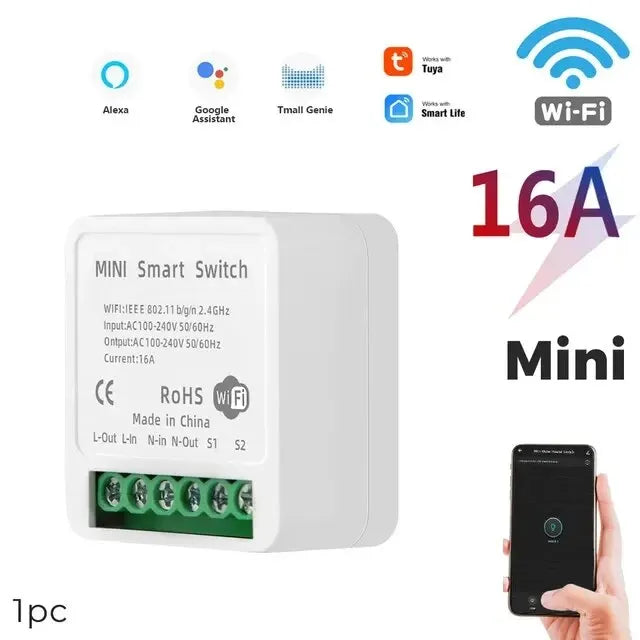 Tuya 16A WiFi Smart Switch Module 2-way Control Mini Switch Breaker Smart Life Work With Alexa Google Alice
