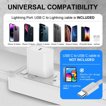 For iPhone Charger Fast Charging 20W USB C Wall Charger with 6FT Super Fast Charger Cable Compatible with iPhone14/13/12/11,iPad