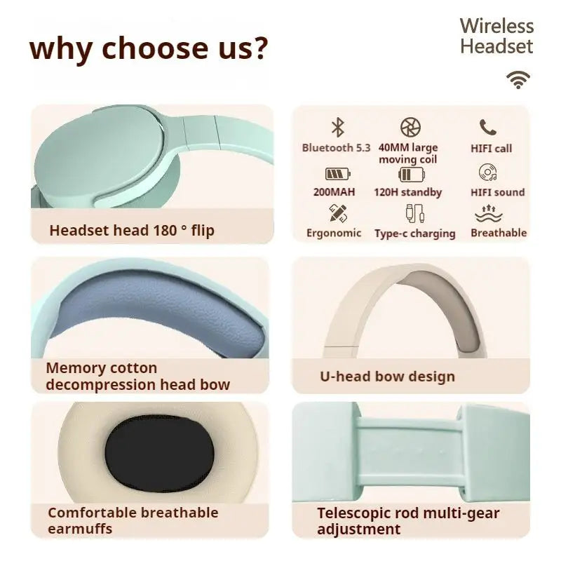 NEWMSNR 9D Surround Sound Wireless Bluetooth Headphones Over Ear Headsets True Sports Earphones TF/AUX Music Player with HD Mic