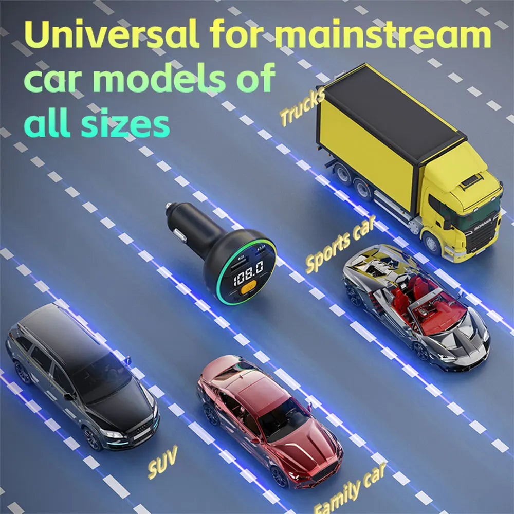 Car FM Transmitter Bluetooth 5.3 Handsfree Wireless Car Kit USB C Car Charger Auto Radio Fm Modulator Mp3 Player Adapter 