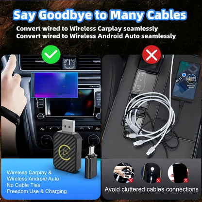 2 in 1 Car Wired to Wireless CarPlay Adapter & Android Auto Adapter Type-C/USB Plug