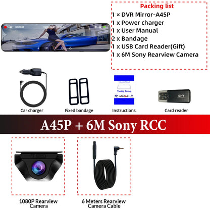 ACCEO 4K WIFI Dashcam 12Inch Car DVR RearView Mirror Recorder Dash Cam Support 1080P Sony Black Box Rear View Camera Acesssories