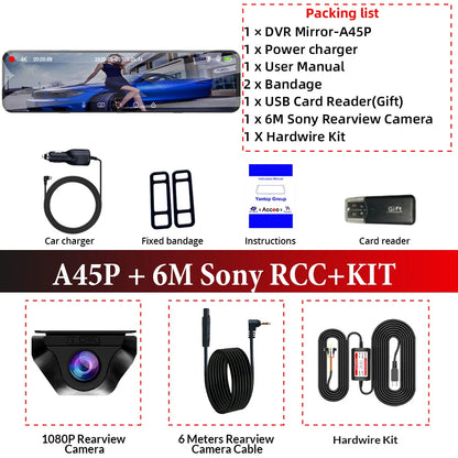 ACCEO 4K WIFI Dashcam 12Inch Car DVR RearView Mirror Recorder Dash Cam Support 1080P Sony Black Box Rear View Camera Acesssories