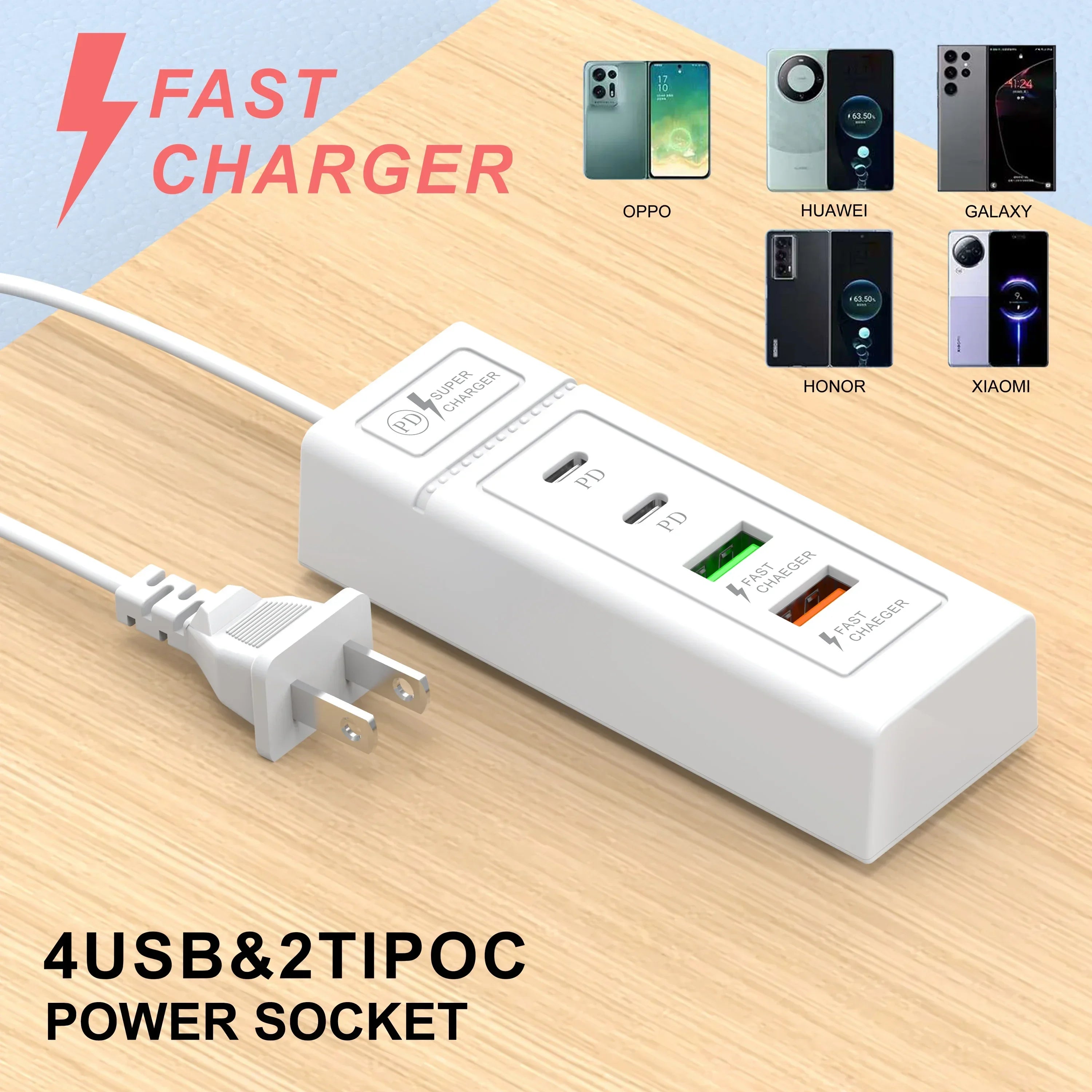 USB Power Strip Phone Charger Station Splitter 4 Port USB Type C Fast Charger Phone Charging Plug USB US
