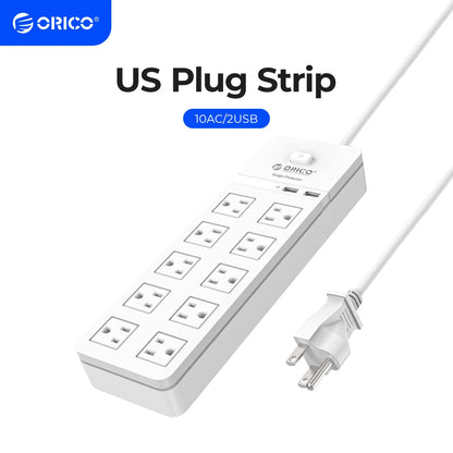 US Plug Power Strip with 10AC Outlets 2 USB Ports Extension Cable Electrical Socket For Home Office White Power Strips
