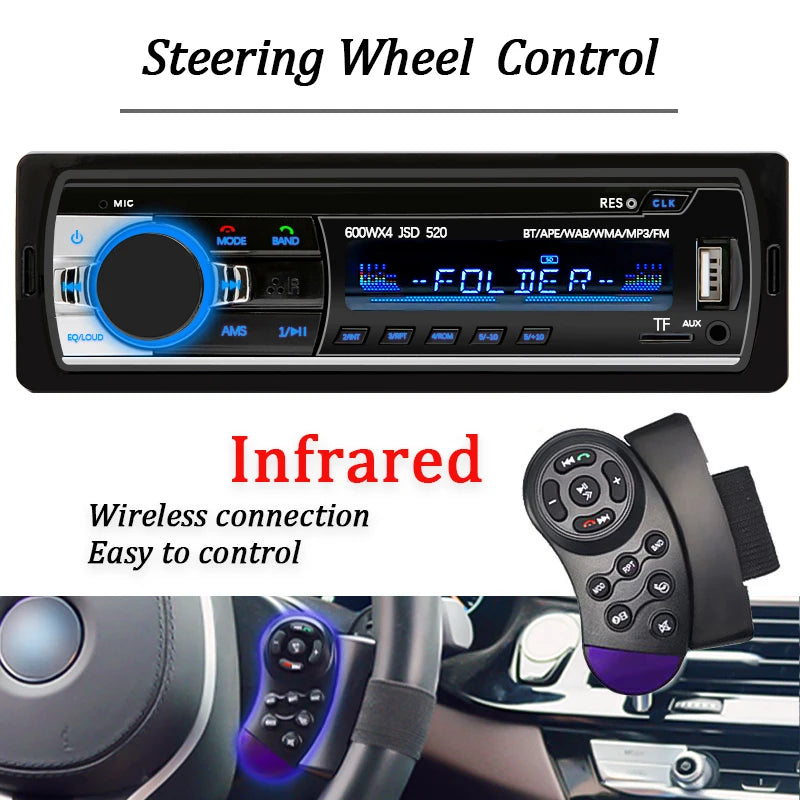 Hippcron Car Radio 1din Stereo Multimedia MP3 Player Digital Bluetooth FM Audio Music USB With In Dash AUX Input