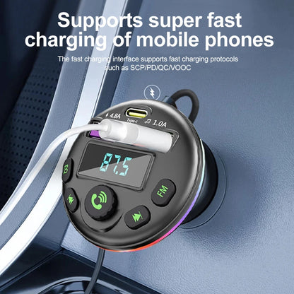Car Bluetooth 5.0 FM Transmitter MP3 Modulator Player Handsfree Audio Receiver With 3 in 1 Charge Cable for IPhone Huawei Xiaomi