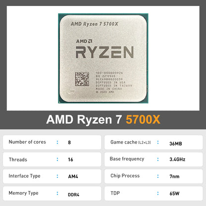 AMD New Ryzen 7 5700X R7 5700X 3.4GHz 8 Core 16 Thread CPU Processor 7NM L3=32M Socket AMD AM4 Gaming processador процессор