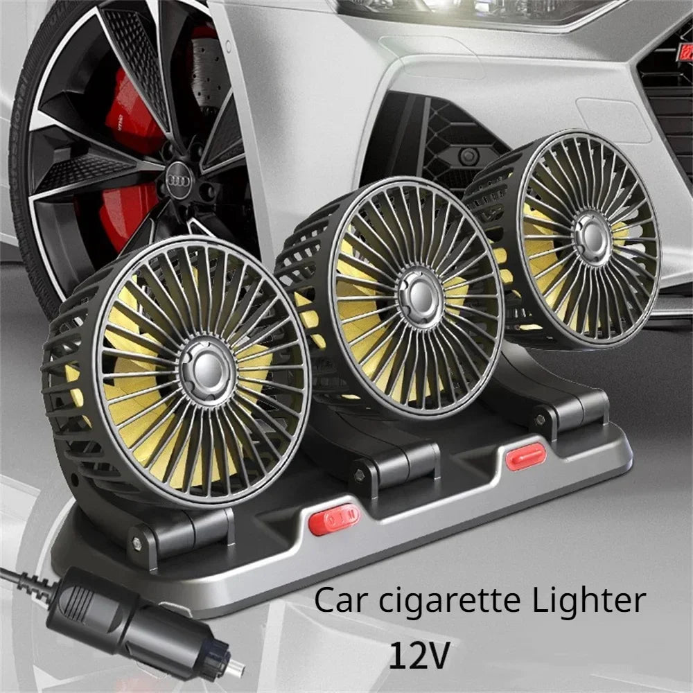 Car Fan 360° Adjustable 3 Head Air Fan Automotive Electric Fan USB/12V/24V Fan 2 Speed ​​Smart Silent Fan For Home Desk Office&amp;Car